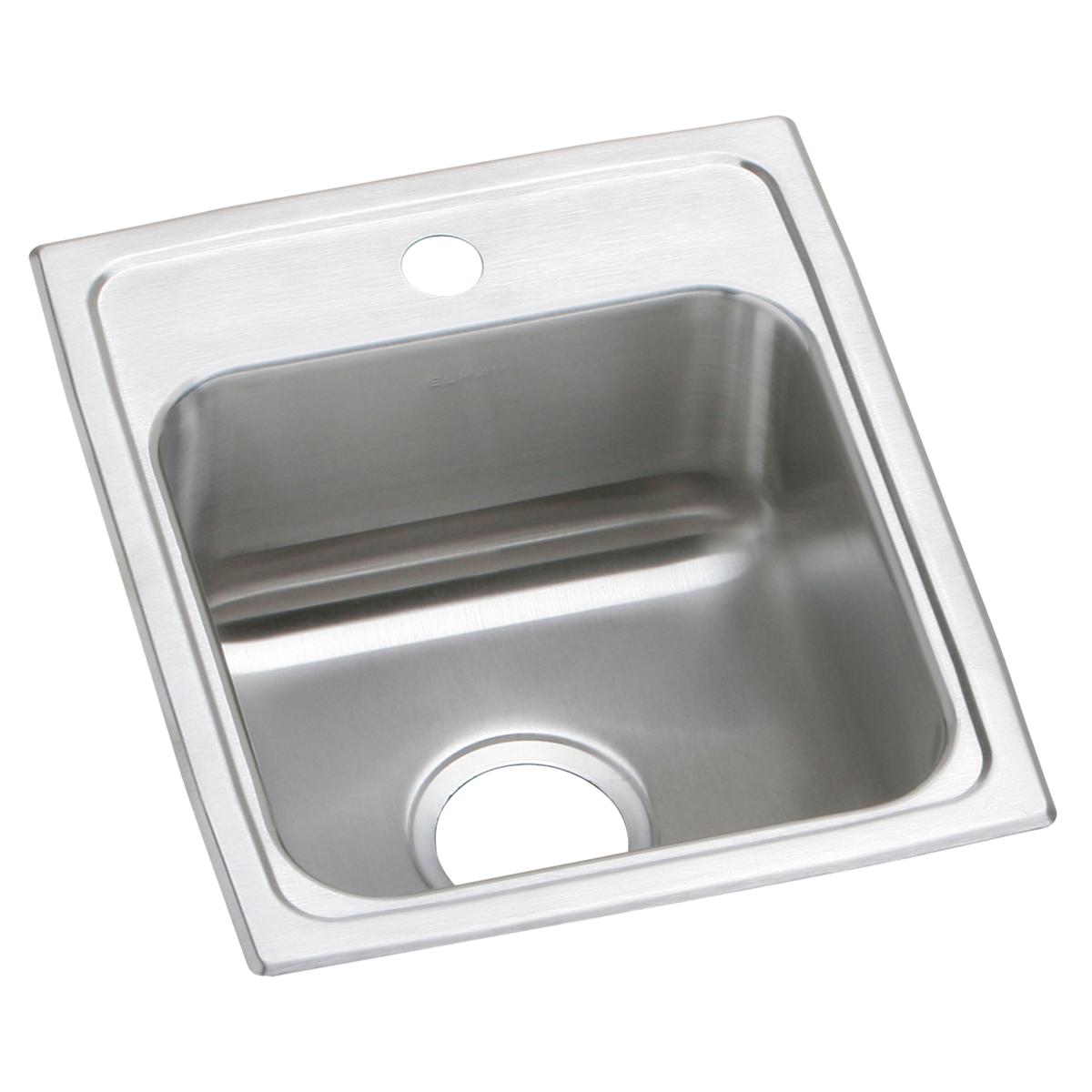Stainless steel drop-in bar sink with single bowl, one faucet hole, and brushed finish rim.