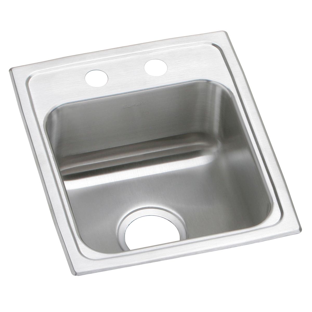 Stainless steel drop-in bar sink with single bowl, two pre-drilled holes, and brushed finish surface.
