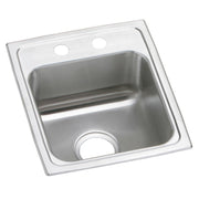 Stainless steel drop-in bar sink with single bowl, two pre-drilled holes, and brushed finish surface.