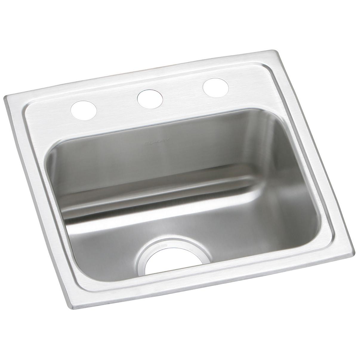 Stainless steel drop-in sink with single bowl and three mounting holes on the rim.