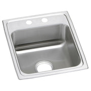 Stainless steel drop-in sink with single bowl, drain hole, and two pre-drilled holes for faucet mounting.