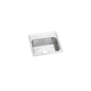 Stainless steel single bowl drop-in sink with brushed finish and drain hole in bottom center.