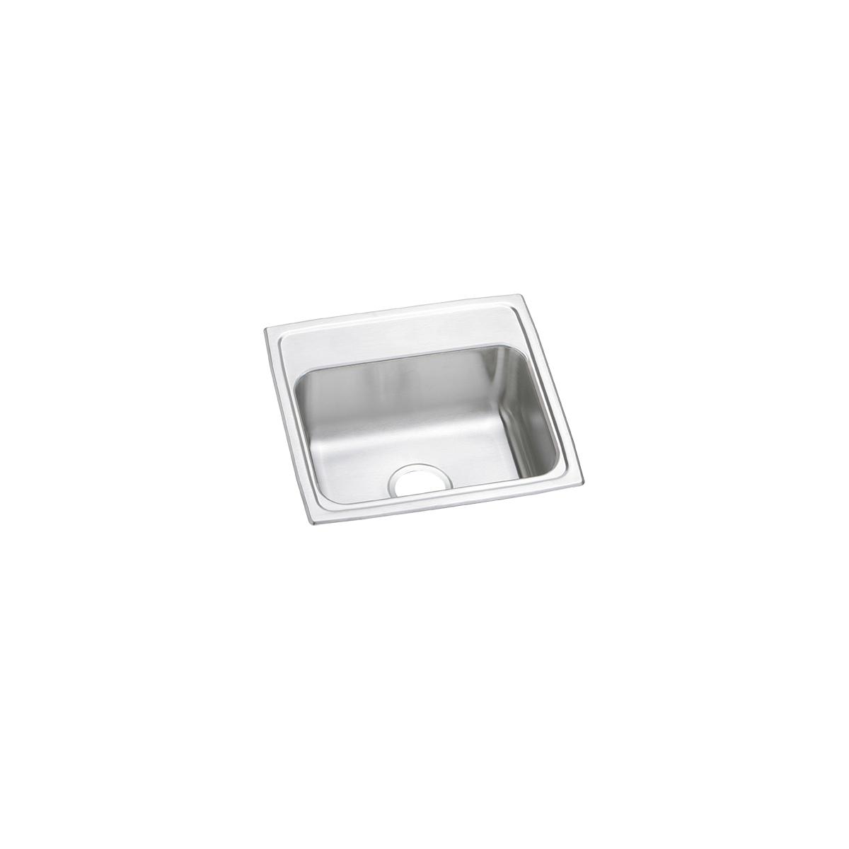 Stainless steel single bowl drop-in sink with brushed finish and drain hole in bottom center.