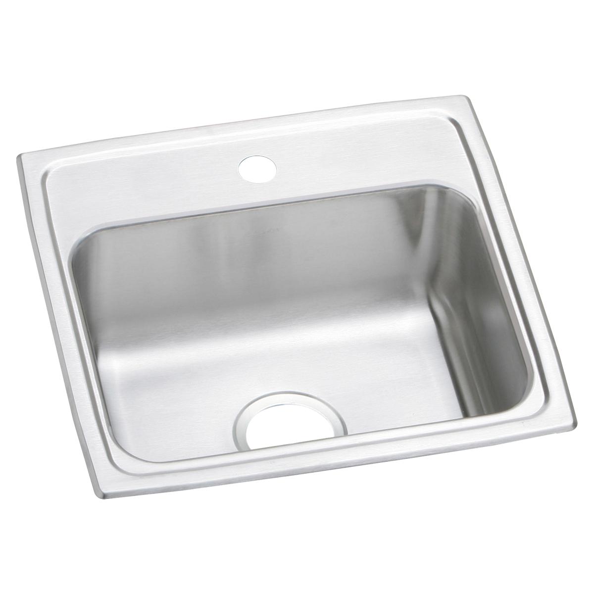 Stainless steel drop-in sink with single bowl, one faucet hole, and brushed satin finish basin.