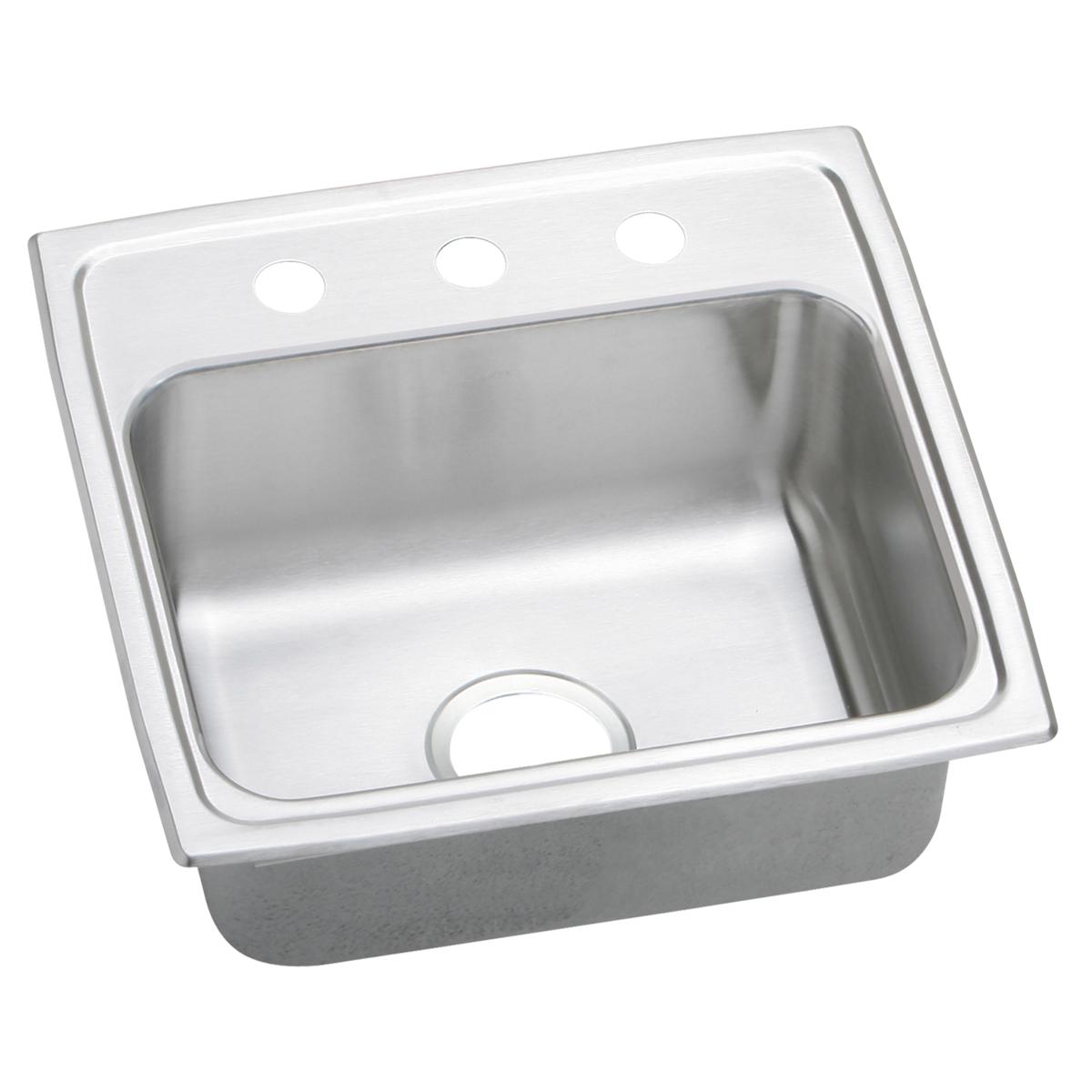 Stainless steel single bowl drop-in sink with three pre-drilled holes and polished surface.