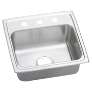 Stainless steel single bowl drop-in sink with three pre-drilled holes and polished surface.