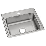 Brushed stainless steel drop-in sink with single bowl and one faucet hole on the rim.