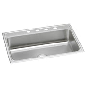 Stainless steel drop-in sink with single bowl and four mounting holes across the rim.