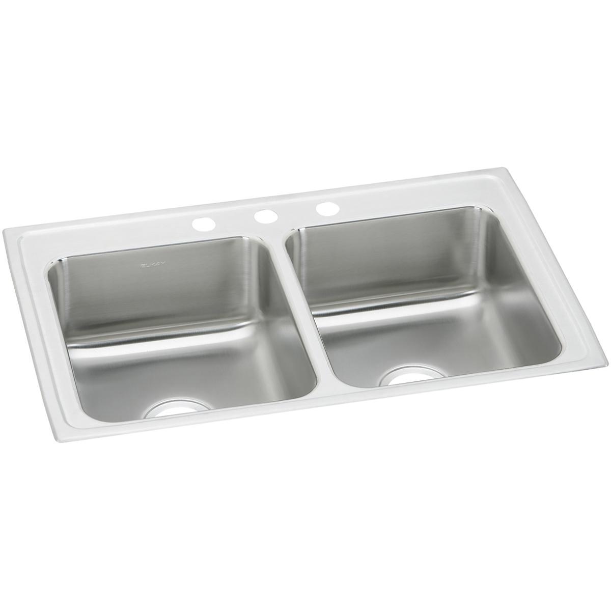 Elkay Celebrity Stainless Steel 33" x 19-1/2" x 7-1/8", 3-Hole Equal Double Bowl Drop-in Sink