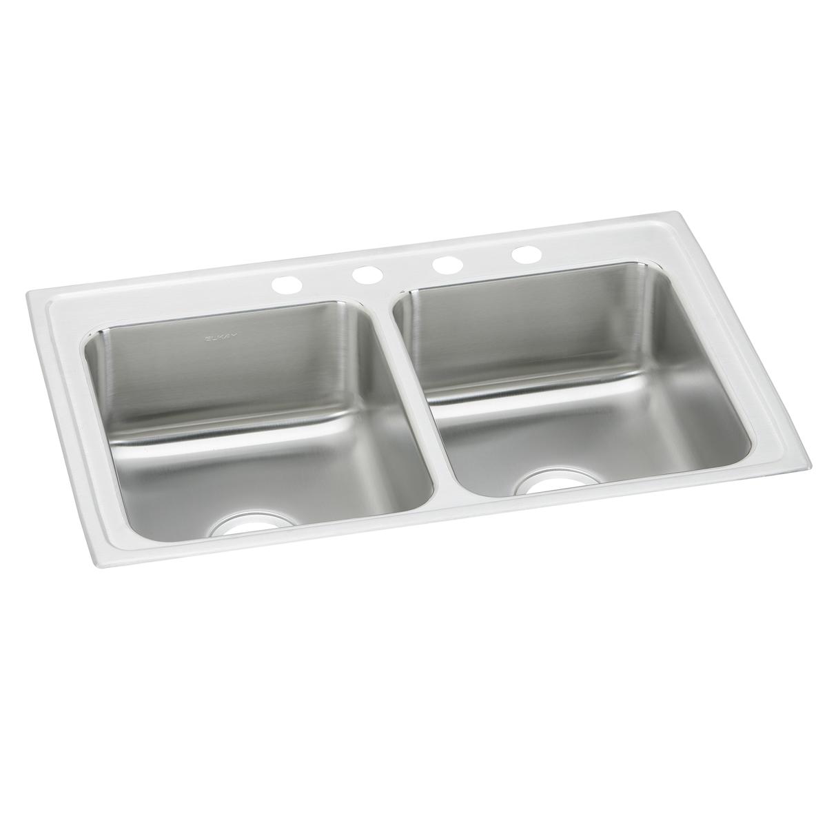 Elkay Celebrity Stainless Steel 33" x 19-1/2" x 7-1/8", 4-Hole Equal Double Bowl Drop-in Sink