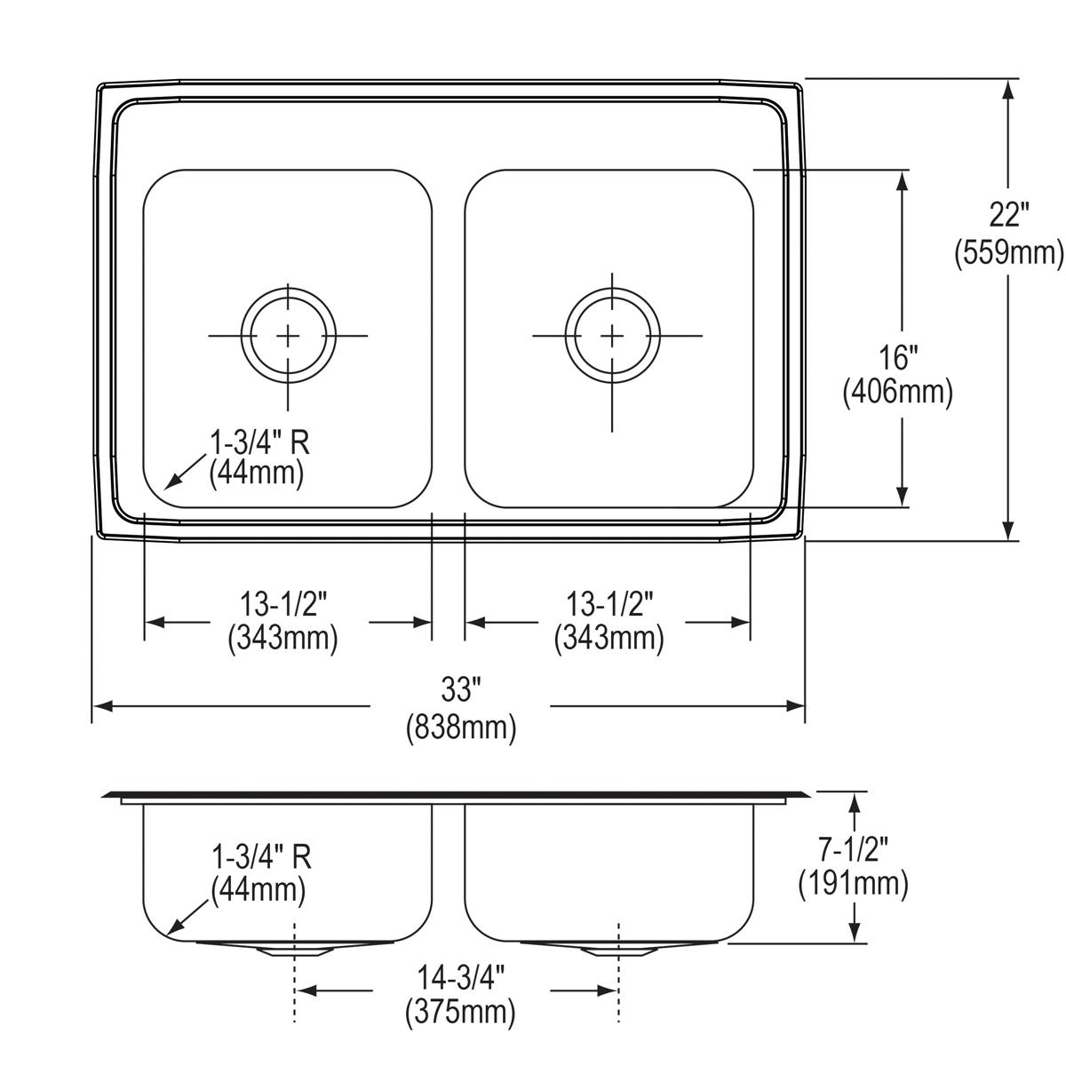 Elkay Celebrity Stainless Steel 33" x 22" x 7-1/2", 4-Hole Equal Double Bowl Drop-in Sink