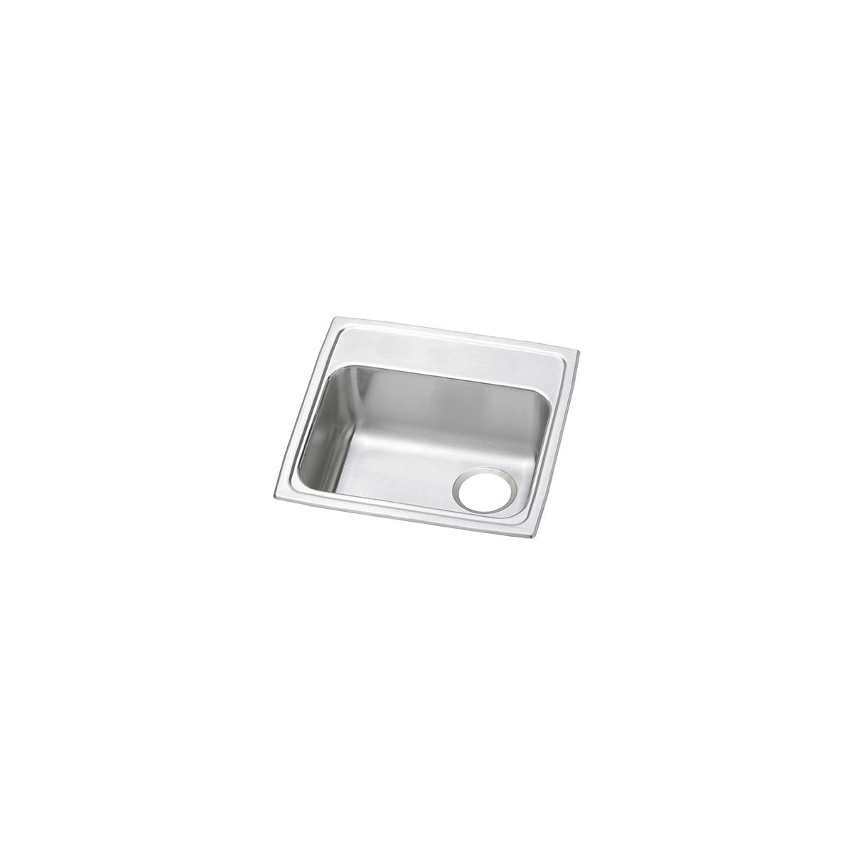 Stainless steel single bowl drop-in sink with right drain opening and rounded corners.