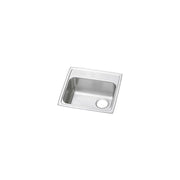 Stainless steel single bowl drop-in sink with right drain opening and rounded corners.