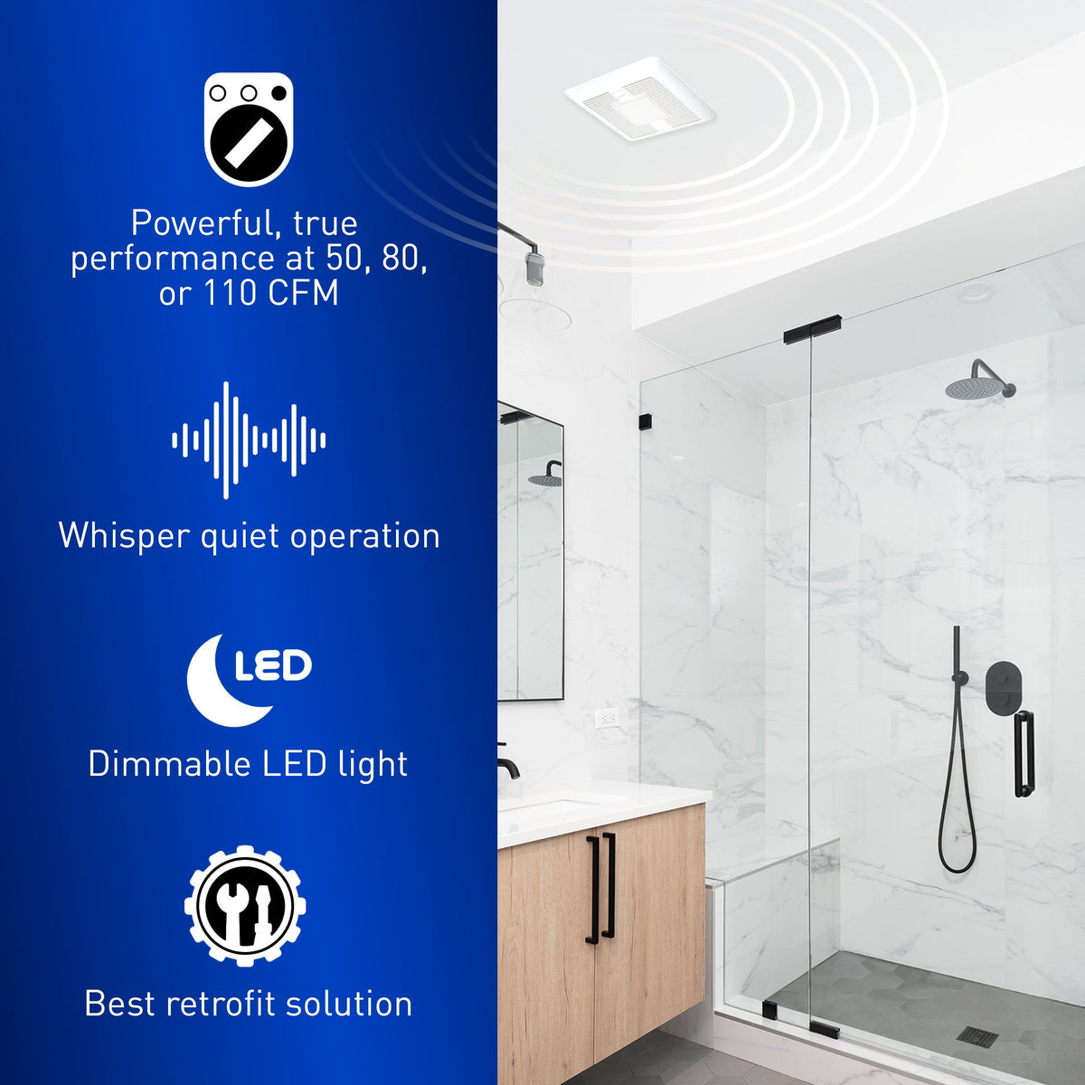 PANASONIC CEILING FANS WhisperFit DC Exhaust Fan w/ Bluetooth Speakers and LED