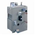 Cast iron natural gas boiler with gray exterior, control panel on front, and connection ports on sides.