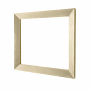 Sand-colored rectangular mirror with beveled wooden frame and reflective center panel.