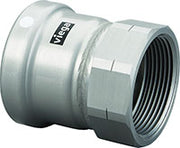 Viega MegaPress carbon steel press adapter with zinc-nickel coating and threaded female connection.