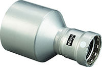 Viega MegaPress press reducer in carbon steel with zinc-nickel coating, cylindrical connector with threaded coupling.