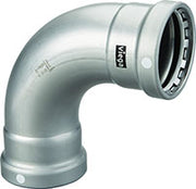Viega MegaPress 4-inch 90-degree elbow fitting in carbon steel with zinc-nickel coating.