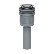 Pop-down sink drain assembly in polished chrome with textured grip band and cylindrical pipe connection.
