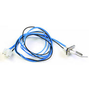 Blue and white igniter flame rod assembly with connector and metal probe tip.