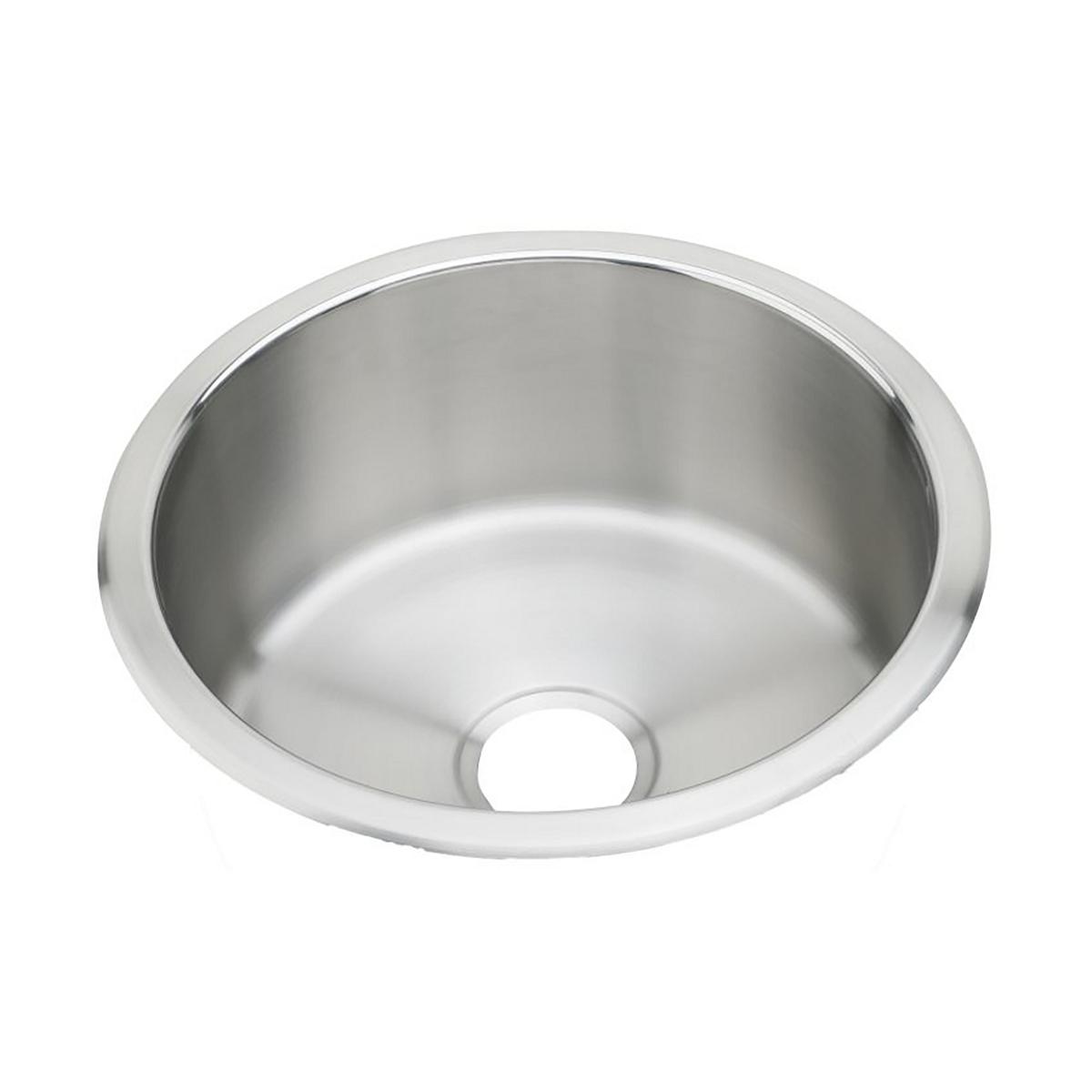 Stainless steel round drop-in bar sink with single bowl and drain opening.