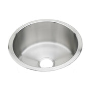 Stainless steel round drop-in bar sink with single bowl and drain opening.