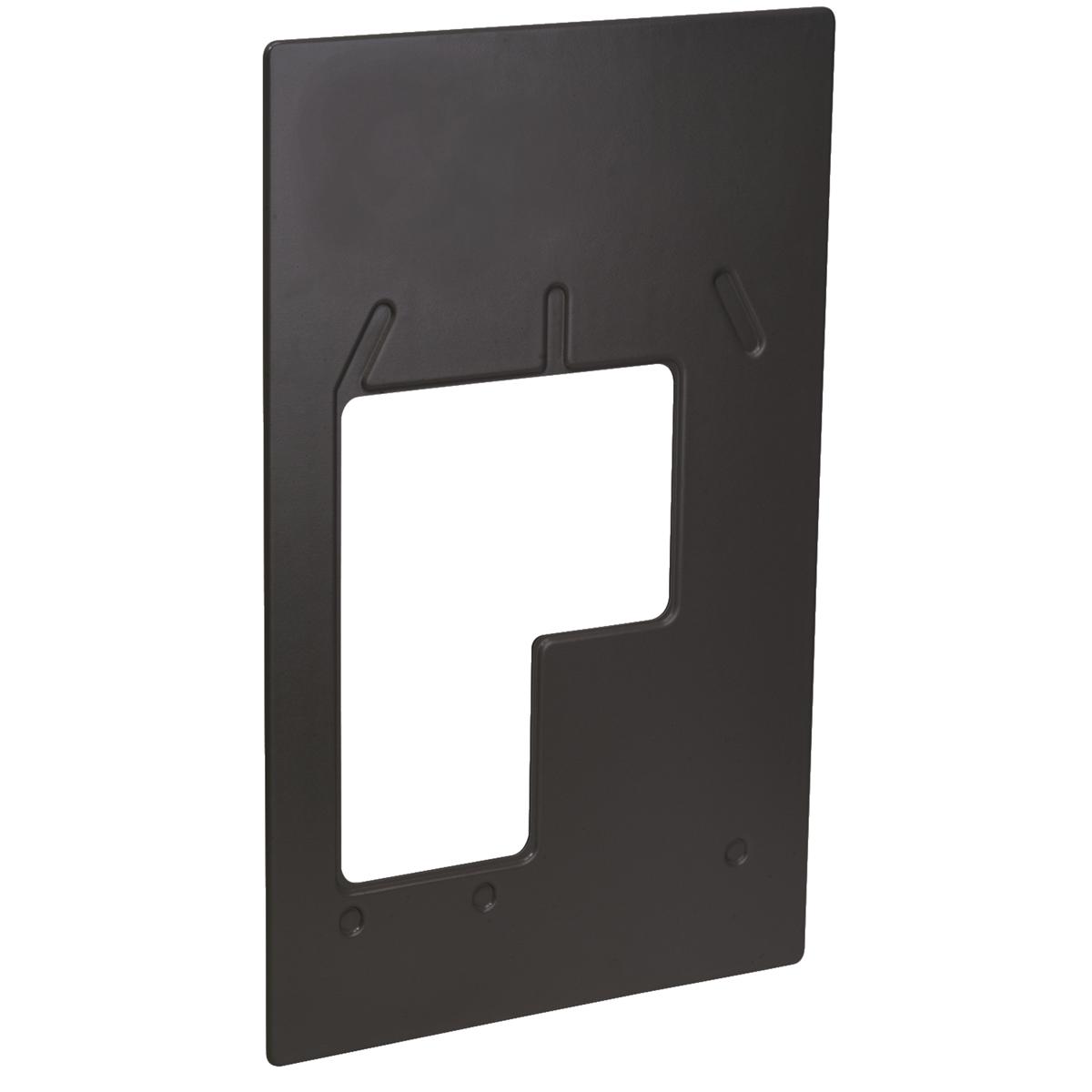 Black rectangular wall bezel with centered rectangular cutout and mounting brackets.