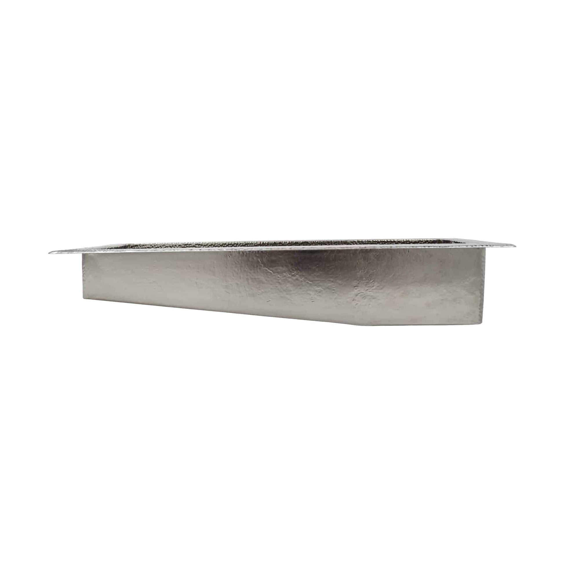 Polished nickel rectangular sink basin with curved sides and textured interior surface.