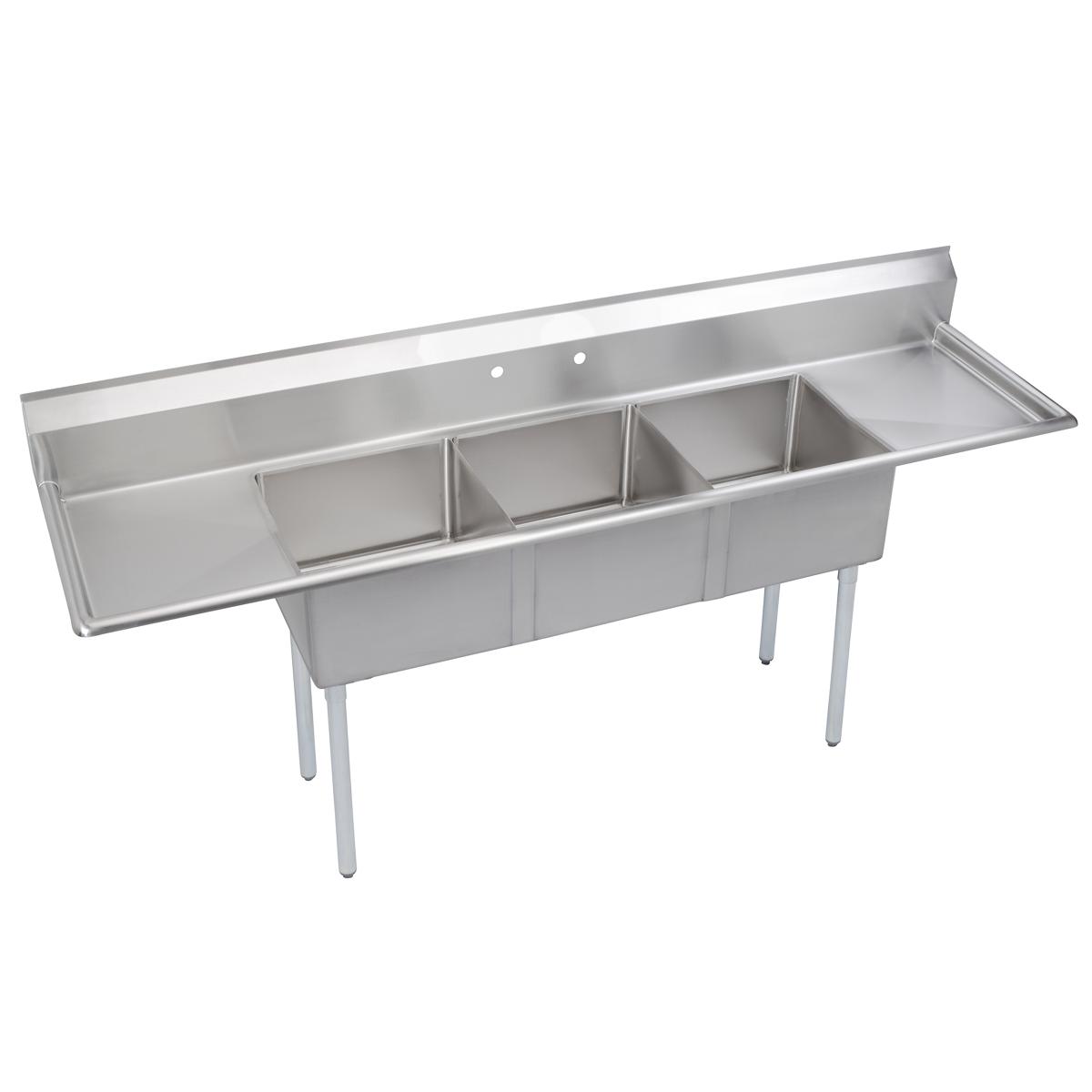 Elkay Dependabilt Stainless Steel 104" x 25-13/16" x 43-3/4" 18 Gauge Three Compartment Sink w/ 20" Left and Right Drainboards & Stainless Steel Legs