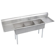 Elkay Dependabilt Stainless Steel 104" x 25-13/16" x 43-3/4" 18 Gauge Three Compartment Sink w/ 20" Left and Right Drainboards & Stainless Steel Legs