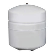 White cylindrical steel storage tank with domed top and small valve fitting on the cap.