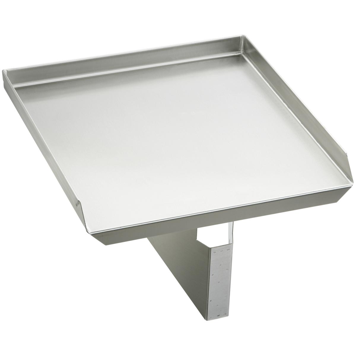 Stainless steel square drainboard with raised edges and support bracket mounted underneath.