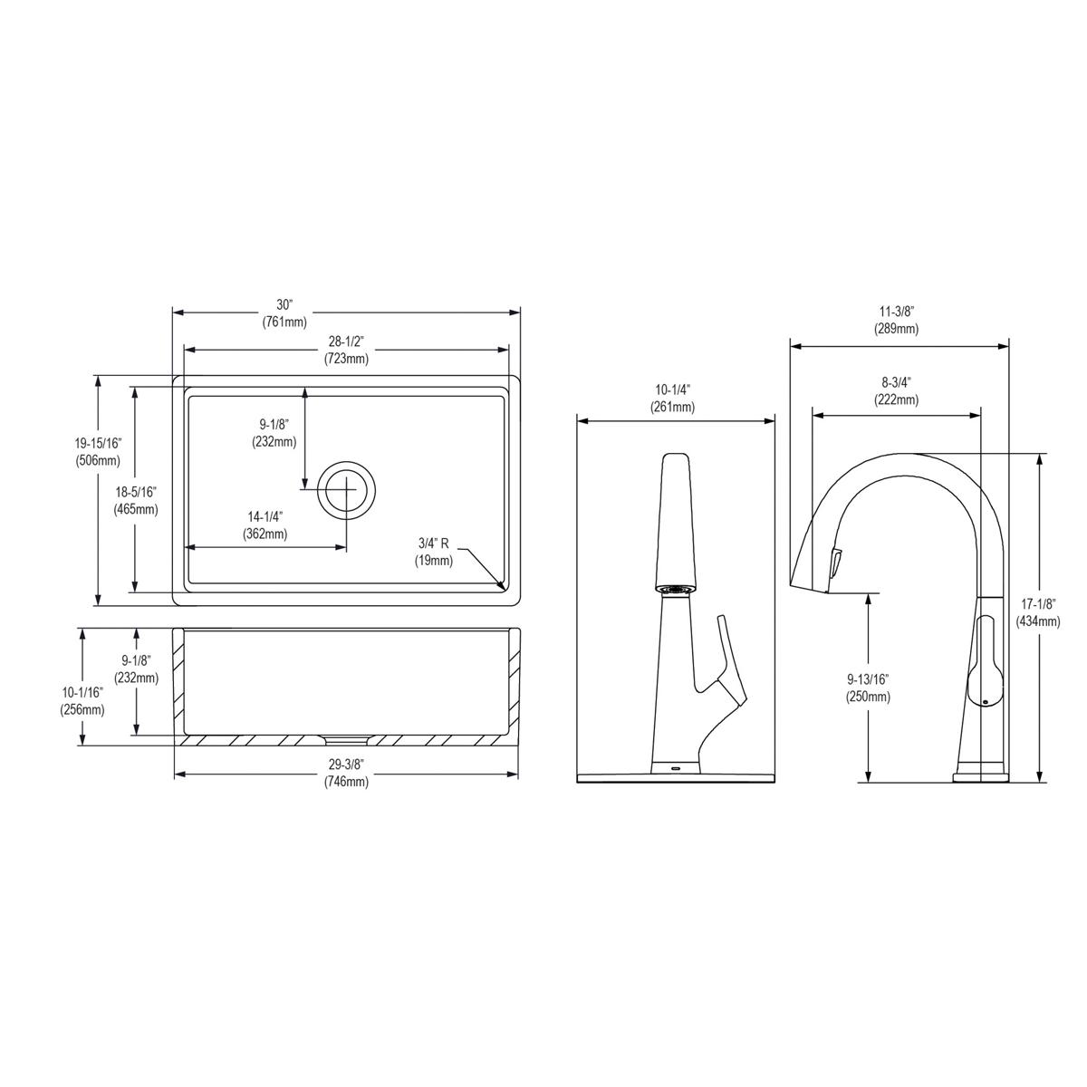 Elkay Fireclay 30" x 19-15/16" x 9-1/8" Single Bowl Farmhouse Sink Kit with Filtered Faucet Matte Gray