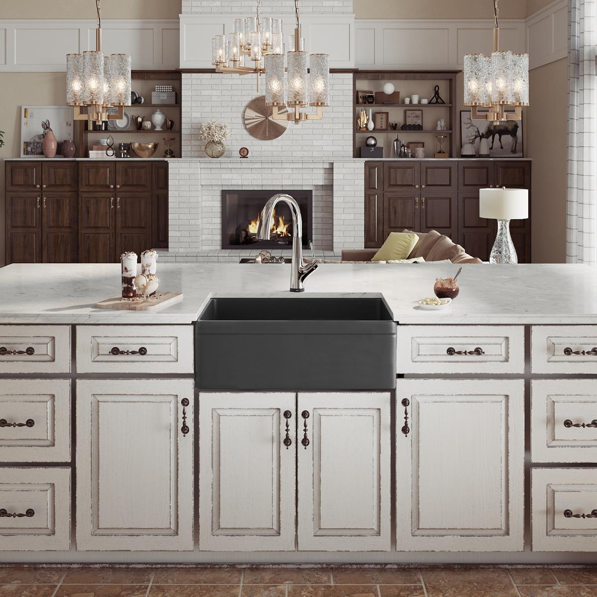 Elkay Fireclay 30" x 19-15/16" x 9-1/8" Single Bowl Farmhouse Sink Kit with Filtered Faucet Matte Gray