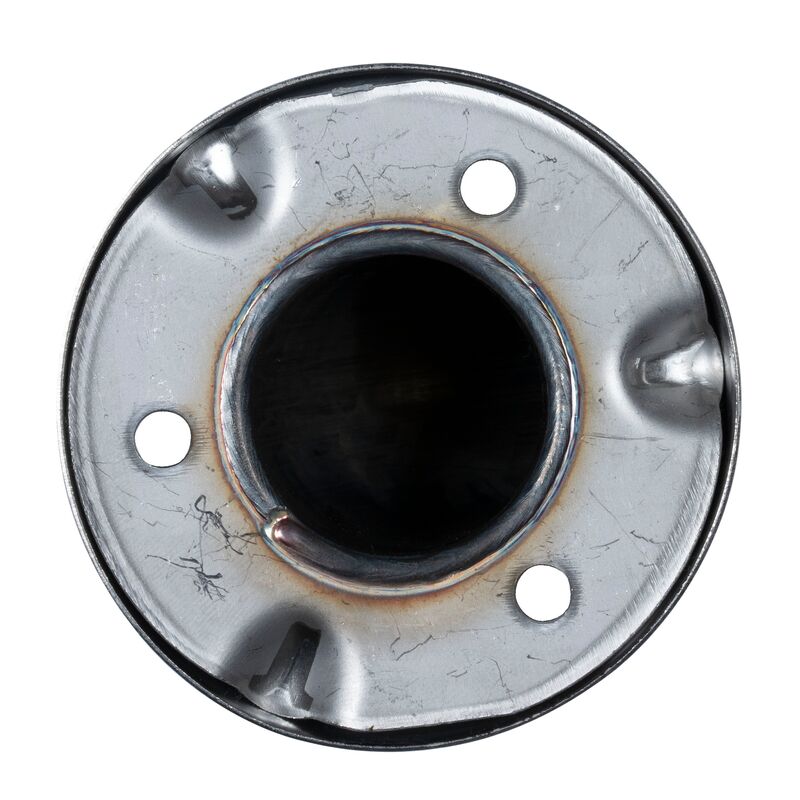 Stainless steel grab bar flange with three mounting holes and central opening, satin finish.