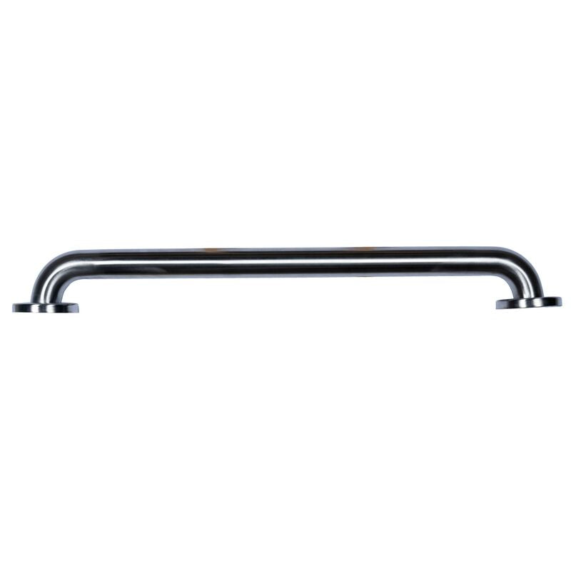 Stainless steel grab bar with 1-1/2 inch diameter, 42 inches long, concealed mounting brackets at ends.