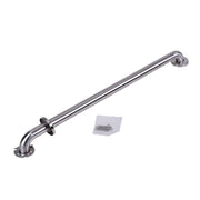 Stainless steel grab bar with curved ends and wall mounting brackets included.