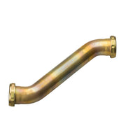 Curved brass pipe fitting with threaded connectors on both ends, angled offset design.