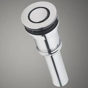 White stone lavatory sink drain assembly with satin nickel accents and black rubber seal ring, shown at an angle.