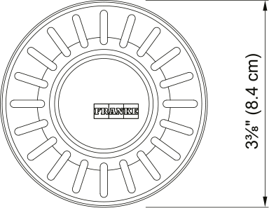 Chrome strainer basket with circular design and radial slots around perimeter, 3 7/8 inches diameter.