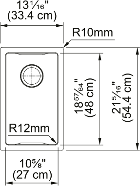 White rectangular accessory sink with circular drain opening and rounded corners, dimensions 33.4cm width by 54.4cm height.