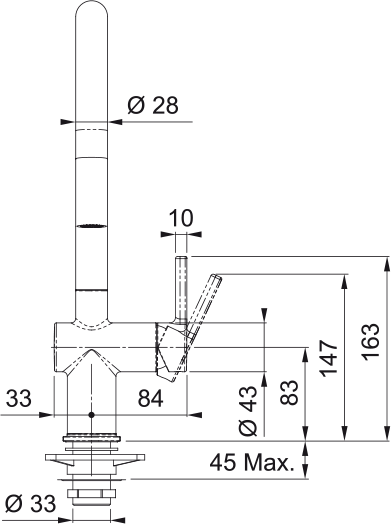 Matte black pull-down kitchen faucet with tall spout and articulated spray head, dimensions shown.