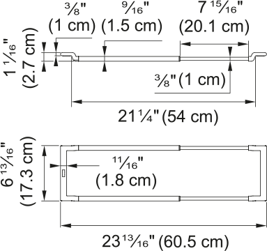 Technical schematic showing dimensions and measurements for Franke AIUS300 accessory system with top and front views.