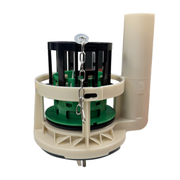 Toto drain valve assembly with green and black internal components, cream-colored plastic housing, and chrome chain attachmen