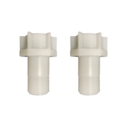 Two white plastic fill valve extensions with threaded bases and wing-style connector tops.