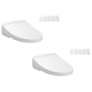 Two white round Toto S5 Washlet seats with remote controls displayed separately.