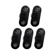 Five black replacement buttons with flush and spiral icons and white connector tabs.