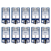 Ten Toto in-wall dual flush tank systems with copper supply lines arranged in two rows of five units.