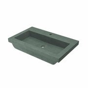 Forest green rectangular concrete trough sink with single drain hole and textured exterior surface.